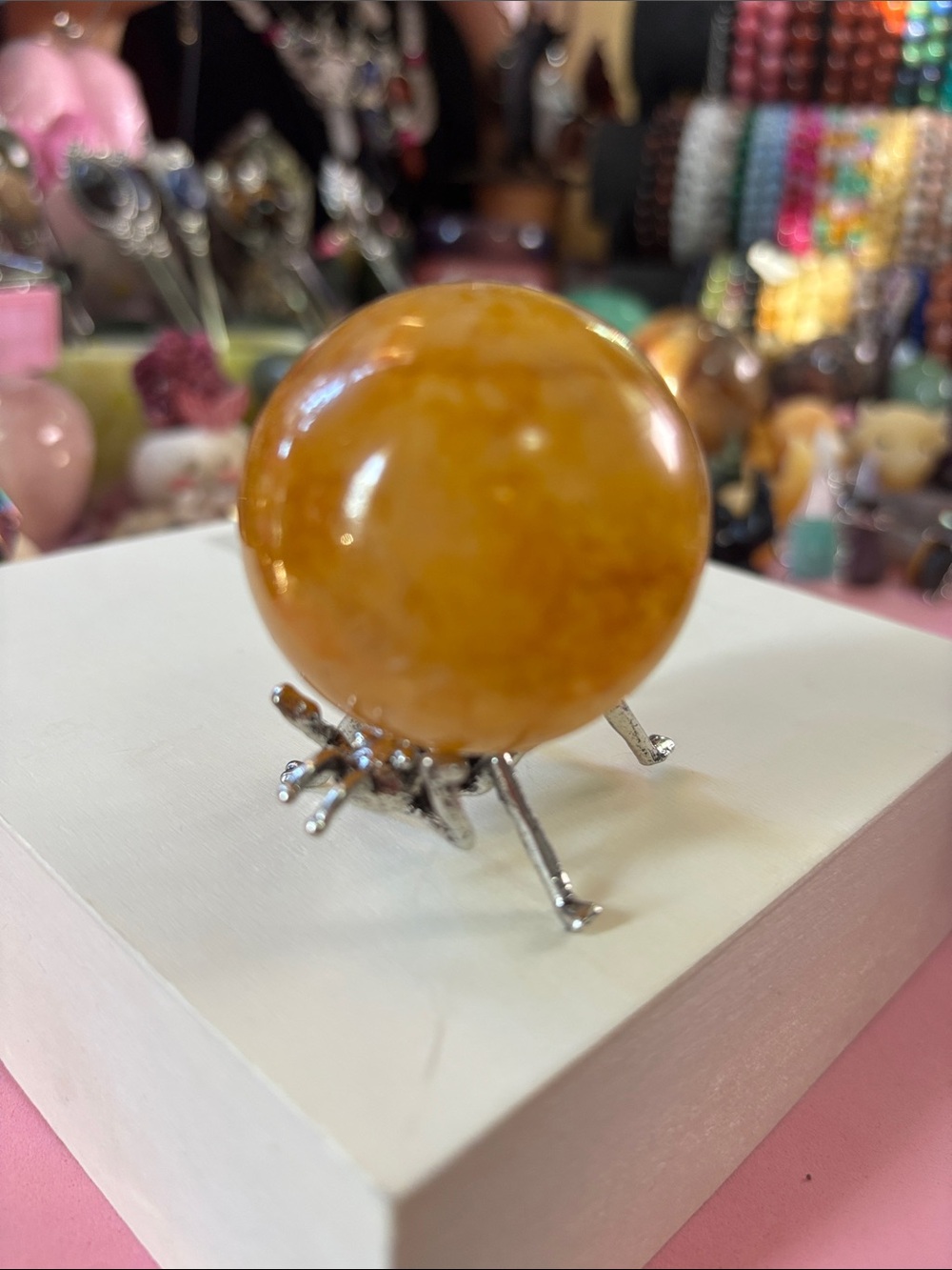 #1  Polished Golden Healer Sphere Crystal Ball on Silver Ant 🐜 Stand